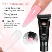 MEET ACROSS 8 piezas Kit de extensión de uñas, Gel de extensión de uñas de color rosa nude y transparente con solución deslizante, formas duales, pincel para uñas y clip, perfecto para principiantes y manicuras en casa - Multicolor - Ver 6
