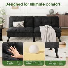 Futon Sofa Bed Velvet Futon Couch With Adjustable Backrest, Small Convertible Folding Sleeper Sofa Bed, Modern Loveseat For Living Room, Bedroom And Small Space, Black - 黑色 - 查看 4