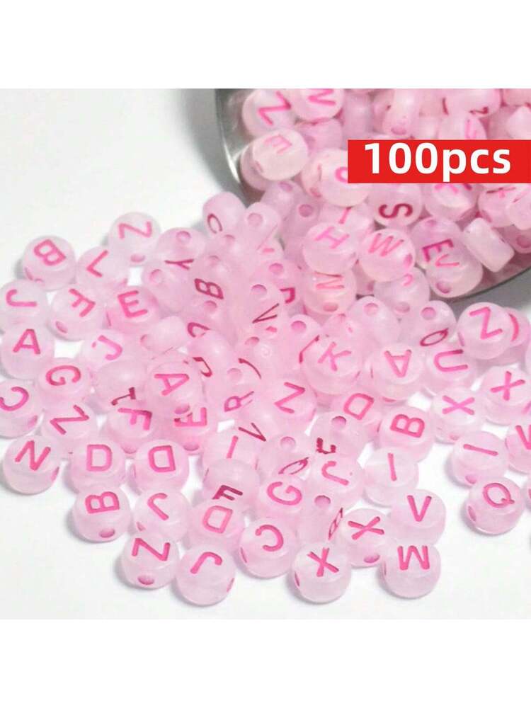 Yiwu Qiyou Accessories Co., LTD 100pcs/pack 7mm Pink Tone Acrylic Letter, Heart, Star Shaped Acrylic Beads For Bracelets, Necklaces, Phone Charms
