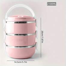 1/2/3/4pcs Round Stainless Steel Premium Solid Color Lunch Boxes With Lids, Multi-Layer Compartments, Multifunctional, High-Temperature Resistant, Strong Sealing, Heat-Insulated, Portable With Handle And Vent Valve, Made Of Materials, Adaptable To Various Scenarios. Suitable For Home, Kitchen, Restaurant, Office, Students, Hospitals, Visiting Relatives, Picnics, Camping, And Travel. - Pink - View 9