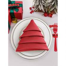2/6/12pcs Christmas Decorative Cloth Napkins, All Polyester, Crease-Resistant, Plain-Color Dining Napkins For Holiday Parties And Events - Đỏ - Xem 2
