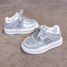 2025 Spring/Autumn New Kids Sports Shoes, Girls Casual Glitter Shoes, Boys Soft Sole Sneakers - Silver - View 2