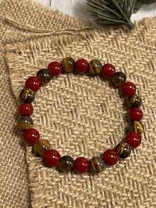 内在力量宝石手链 – 红碧玉、虎眼石，象征守护、自信、勇气和能量，串珠瑜伽冥想饰品，男女皆宜 - 彩色 - 查看 4