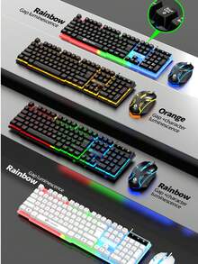 USB 浮动机械键盘和鼠标套装，有线键盘，触感舒适，适合游戏和办公使用 - 彩色 - 查看 9
