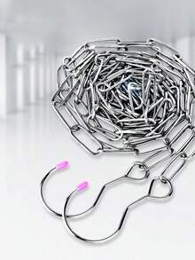 1m Heavy Duty Stainless Steel Chain With Double Hooks - Rust-Resistant, Durable, Suitable For Clothing And Heavy Items, Easy To Install
