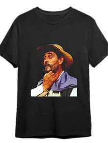 Camiseta gráfica vintage para hombres Gunsmoke Festus Hagman - Camiseta de algodón negra inspirada en el programa de televisión Old West. Corte Regular Cuello Redondo Manga Corta. Camisa Casual Lavable aáquina para Adultos. Ropa para todas las estaciones. Ropa de temática occidental. Calidad de impresión duradera - Negro - Ver 1
