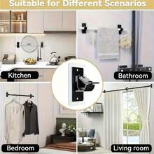 2套免钻孔窗帘杆支架，自粘式PET窗帘杆固定器，免钉窗帘杆挂钩，适用于浴室和客厅，黑色 - 黑色 - 查看 5