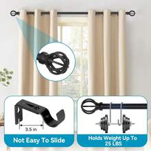 Black Curtain Rods For Windows 28 To 48 Inch, 5/8 Diameter Heavy Duty Metal Adjustable Small Drapery Rod With Bracket,Curtain Rods,Curtain Rods For Windows,Curtain Rods - Black - View 3