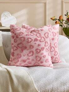 1 chiếc vỏ gối trang trí hình trái tim bằng vải nhung mềm mại, mặt trước bằng vải jacquard, mặt sau bằng vải lông cừu, vỏ gối vuông, vỏ gối trang trí nhà cửa dịp lễ, chất liệu nhung mềm mại, trang trí hiện đại cho ghế sofa, phòng ngủ. - Màu Hồng baby - Xem 3