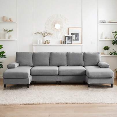 114" U-Shaped Convertible Sectional Couch With Chaise, 5-Seater Modern Sofa For Living Room