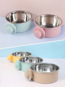 悬挂式狗碗，可拆卸不锈钢狗粮水碗，二合一可调节宠物笼喂食器碗，宠物用品