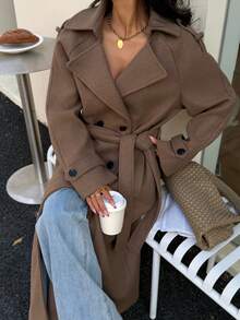 Seelio Autumn/Winter New Women's Fashion Classic Double-Breasted Windbreaker Coat Woolen Overcoat