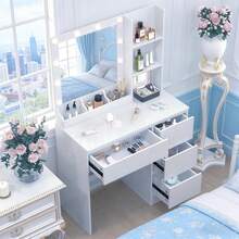 Large Dressing Table Dresser Vanity Set + 10LED Bulbs Mirror For Christmas Gifts - White - View 5