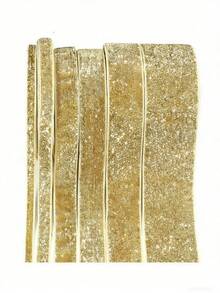 7-38mm Cinta de terciopelo dorada brillante para envolver regalos de Navidad, decoración navideña, cinta de terciopelo de color onion con brillo - Dorado - Ver 3