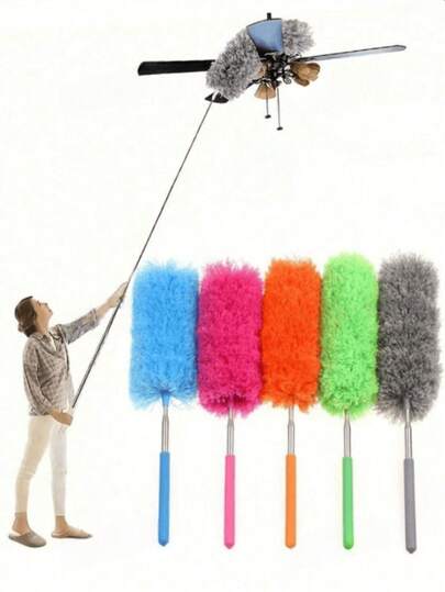 1pc Extendable Super Fine Fiber Duster, Reusable, Washable, Bendable Duster With Telescopic Handle, Suitable For Home And Office - Ideal For Cleaning Ceiling Fans, Windows And Furniture. Super Fine Fiber Extendable Manual Dust Cleaning Brush For Home Air Conditioner, Feather, Car And Furniture Cleaning,Home Cleaning,Party Venue Cleaning