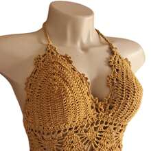 Plain Crochet Top, Model 081, Beachwear - 芥末黃 - 查看 3