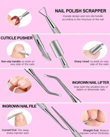 Cuticle Remover Kit, 100/180 Nail File And Nail Buffer Blocks, 1 Pcs Rose Cuticle Oil And Professional Pedicure Manicure Tools, Nipper Cutter For Fingernails And Toenails,Nail Tech Supplies,Bedazzling Kit,Nails,Nail Buffers,Nail Brush,Nail Supplies,Pedicure,Nail Stickers - 玫瑰紅 - 查看 6