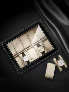 1pc/Set Handmade PU Leather Premium Watch Storage Box, 10-Slot Watch Box With Large Glass Cover, Watch Jewelry Display Case, Unisex Watch Box [Black] - Multicolor - View 2
