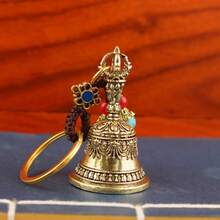 Elegant Vintage Handmade Bronze Metal Wind Chime - Antique Copper Bell Decorated With Classic Diamond Pattern, Exquisite Wall Decor, Battery-Free, Home And Office Decoration, Unique Gift Choice - Multicolor - View 7