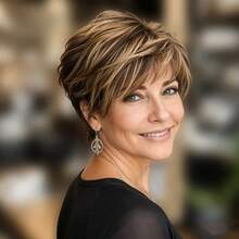 P4/27 高光精灵短发假发，带刘海，6英寸，150%密度，直发造型，适合女性，混合灰白发色，1B层次感直发，巴西原生发，无胶假发，完美适用于音乐节、母亲节、狂欢节、情人节、万圣节、万圣节、圣诞节、角色扮演、春夏秋冬等各种场合。 - 彩色 - 查看 7