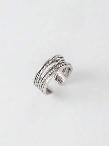 1pc Vintage Royal Style Thumb Knitted Multi-Layer Open Ring, Thick Adjustable Ring, Rugged Bohemian Elegant Ring, Women's Jewelry For All Seasons, Gift For Her - Silver 2 - View 4