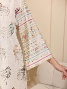 优雅刺绣阿拉伯风格连衣裙，JALABIA 领口拼接刺绣，时尚优雅的2026新款斋月传统服饰 - 白色 - 查看 4