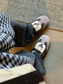 2025 Spring Retro Red Versatile Hook And Loop Mary Jane Shoes, Women Casual Round Toe Flat Leather Shoes