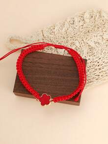 1pc Fashionable Minimalist Lucky Clover Handmade Woven Drawstring Bracelet, Adjustable Size, Versatile & Elegant For Women And Girls - Five-leaf Clover Bracelet - View 3