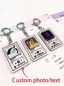 2D Personalized Acrylic Music Album Keychain With Lobster Clasp, Customizable With Photo And Song, Ideal Gift For Friends, Family, Couples On Birthday, Valentine's Day, New Year - Multicolor - View 3