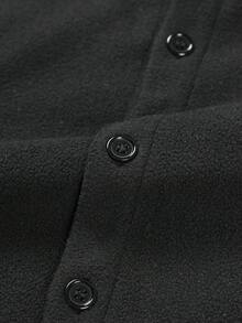 Men's Polar Fleece Shirts Coats, Old Money Style Thick Material Button Up Long Sleeve Shack,Loose Fit Unisex Black Shirts,Suitable For Couples & Evening Out, Perfect Boyfriend,Husband,Son's Gift - Black - View 5