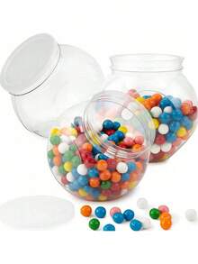10 piezas Tarros de plástico transparente de 425ml con tapas, contenedores de almacenamiento de dulces, 10cm de largo x 9cm de ancho, 6.5cm de diámetro de tapa, boca ancha, adecuado para mostrador de cocina para almacenar dulces, gominolas, galletas y aperitivos - transparente - Ver 10