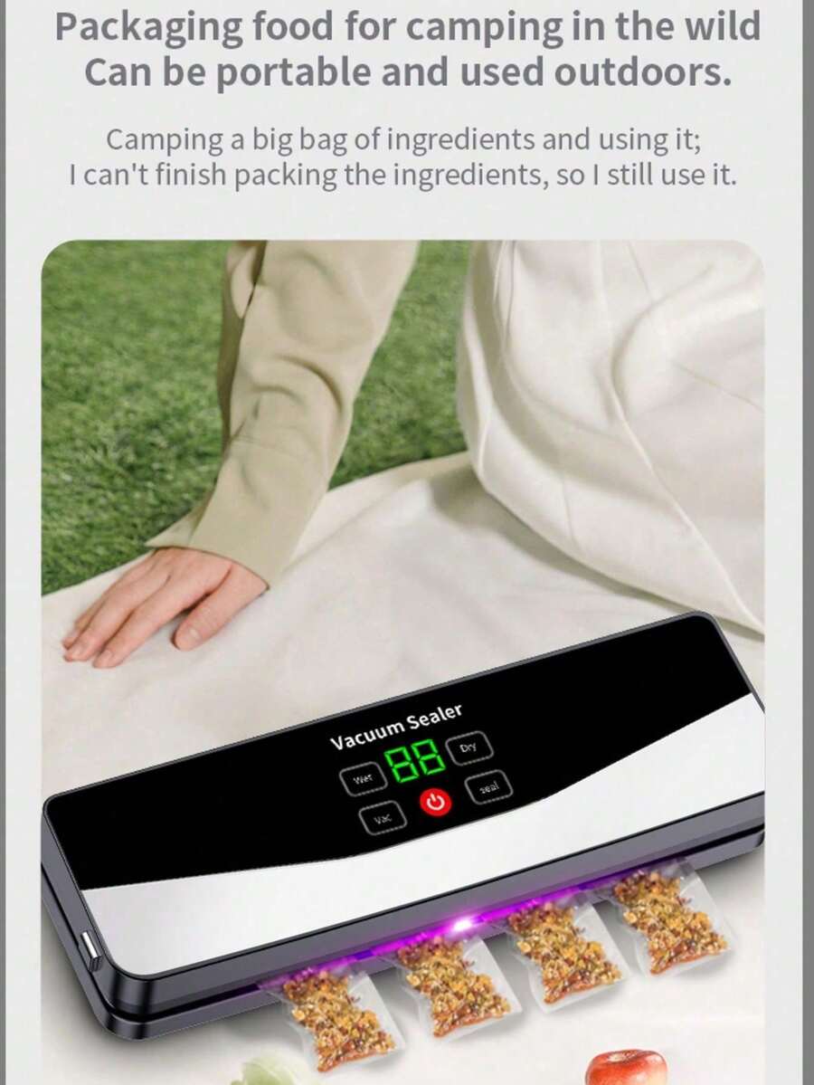 1pc Automatic Vacuum Sealer Machine For Home Use, Equipped With Vacuum Pump, Includes 10pcs Vacuum Bags, Wet & Dry Use, USB Rechargeable, Battery Capacity: 2000mAh