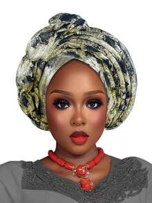 1pc Fashion African Autogele Headtie Nigeria Women Head Wraps Already Made Wedding Geles (Red) Hair Sleep Cap - Multicolor - View 5