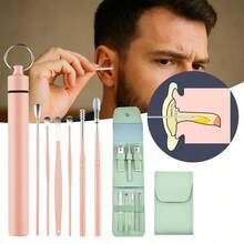 6 Pcs Ear Wax Removal Tool Set With Storage Tube, + 8 Pcs Nail Clipper Set - 粉紅色+綠色 - 查看 11