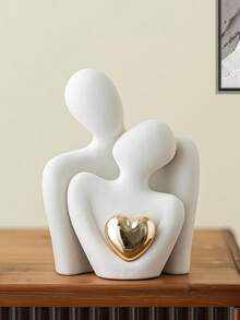 2个迷你情侣雕像（3.35英寸），白色树脂摆件，适合摆放在卧室架子上，是浪漫周年纪念日、婚礼和情人节情侣礼物的理想之选。