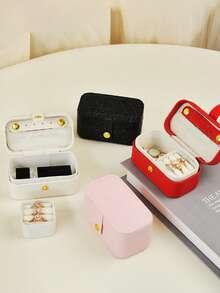 1pc PU Leather Travel Jewelry Box, Women's Portable Jewelry Storage Case, Mini Jewelry Organizer Box, Gift For Girlfriend, Birthday, Valentine's Day, Necklace & Ring Holder,Room Decor - Beige - View 3