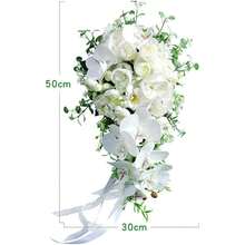 zxr Ramo de Novia Con Forma de Gota de Agua - Flores Artificiales Rosa Orquídea y Mariposa - Para Boda y Dama de Honor125 - Phalaenopsis blanca - Ver 5