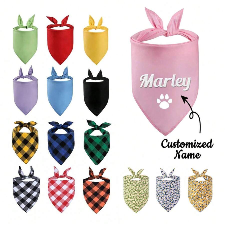 Various Styles 1PC Personalized Dog Bandana,Custom Pet Scarf With Embroidered Name,Bibs Triangle Scarfs Gift For Small Medium Large Dogs Cats Baby Puppy Pets Accessories - Multicolor - View 1