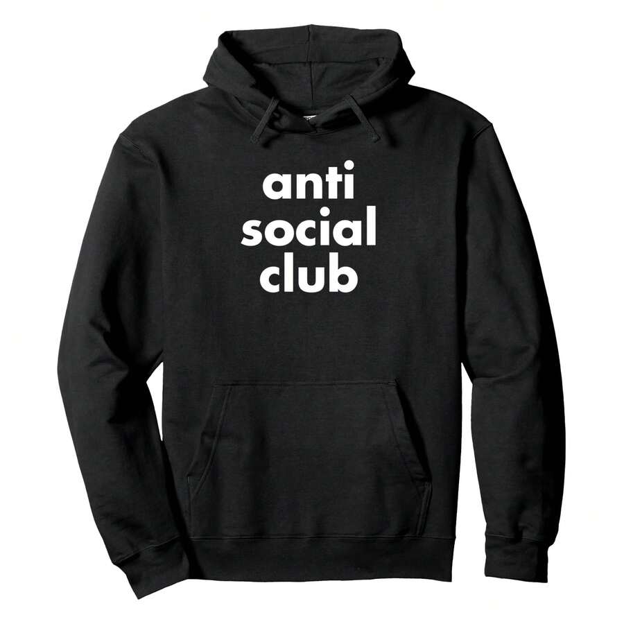 Anti Social Club Funny Pullover Hoodie Pullover HoodieBlack Printed Hoodies For Men-Ideal As Thoughtful Men Gifts. Classic Black Tone Fits All Body Types, With Durable Print That Resists Fading. - 黑色 - 查看 1