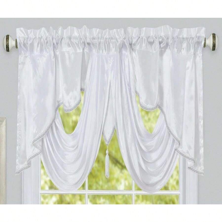 GOHD Valarie Fancy Window Valance 54 X 18 Taffeta Fabric With Soft Satin Swag Add Some Royal Luxruy Accent To Your Home (Coffee) - ColorJ - 查看 1