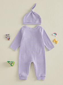 Conjunto de Carnaval para bebés y niñas, mono y gorro de rayas con bordado de chenilla quot; GRASquot;, bonito conjunto de 2 piezas. - Morado - Ver 2