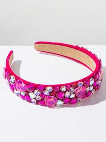 1 pieza Diadema retro de terciopelo de unicolor con banda ancha, decorada con gema en forma de corazón lujosa y dulce, accesorio esencial para el Día de San Valentín, adecuado para citas festivas, diadema, aro para el cabello, regalo de accesorios para el Día de San Valentín - Multicolor - Ver 6