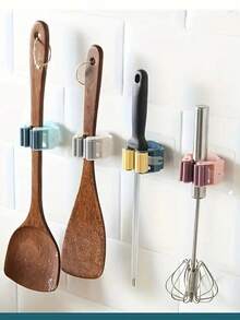 1pc Hole-Free Wall Mounted Mop Holder, Mop Hook, Cleaning Tool Organizer Clip, Mop & Broom Wall Mount Hanger, Multi-Function Mop Rack, Suitable For Bathroom, Kitchen, Garden Cleaning Supplies And Home Storage Organization, Bathroom Organizer, Kitchen Organizer, Bathroom Hook - Multicolor - View 4