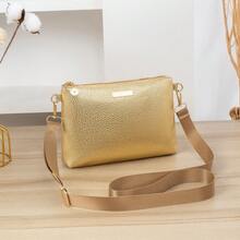 Women's Fashion Shoulder Bag, Gold Caviar PU Crossbody Bag With Durable Nylon Strap, Perfect Holiday Gift For Shopping And Dating - Gold - View 3