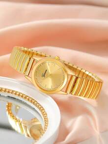 5pcs Women's Watch Set, Fashionable Casual Roman Numeral Dial Quartz Watch, Paired With Jewelry Accessories: Stylish Crystal Necklace, Earrings, Ring. Suitable For Weddings, Business Gifts, Annual Meetings, Employee Gifts, High-End Business Women, Daily Wear, Birthday Gifts, Holiday Parties, Gatherings, Beach Vacations, Valentine's Day Gifts. The Perfect Gift For Women, Family, Friends, Lovers, Mothers, Students, Teenagers, And Girls.