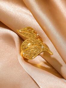 1 pieza Anillo ajustable con diseño de hoja hueca chapado en oro de 24K, elegante y versátil, adecuado para uso diario de mujeres - Amarillo Oro - Ver 2