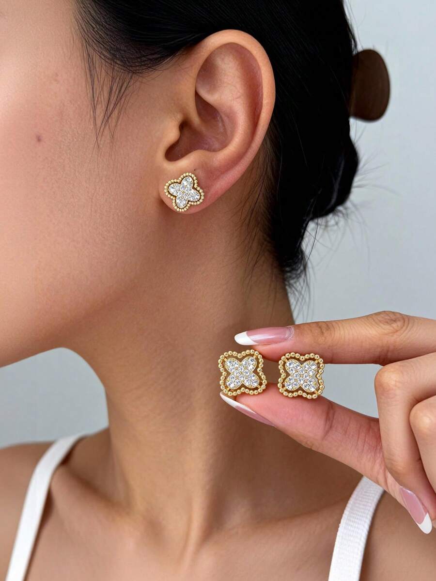 1 đôi/3 đôi bông tai bạc sterling 925 mạ đá Zirconia sang trọng, thanh lịch dành cho nữ, thích hợp đeo hàng ngày, dự tiệc, làm quà tặng bạn bè, bông tai mùa thu, quà Giáng sinh, phụ kiện trang sức bạc thiết kế chữ C kép. - Hoa tai 3 - Xem 1