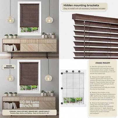 ACHIM Home Decor - Persiana Veneciana para oscurecer la habitación, 35 Pulgadas de Ancho, 64 Pulgadas de Largo, tamaño de Listones de Vinilo de 2 Pulgadas, , GII Luna filtrando la luz, Mini(10An x 132Al cm Marrón)