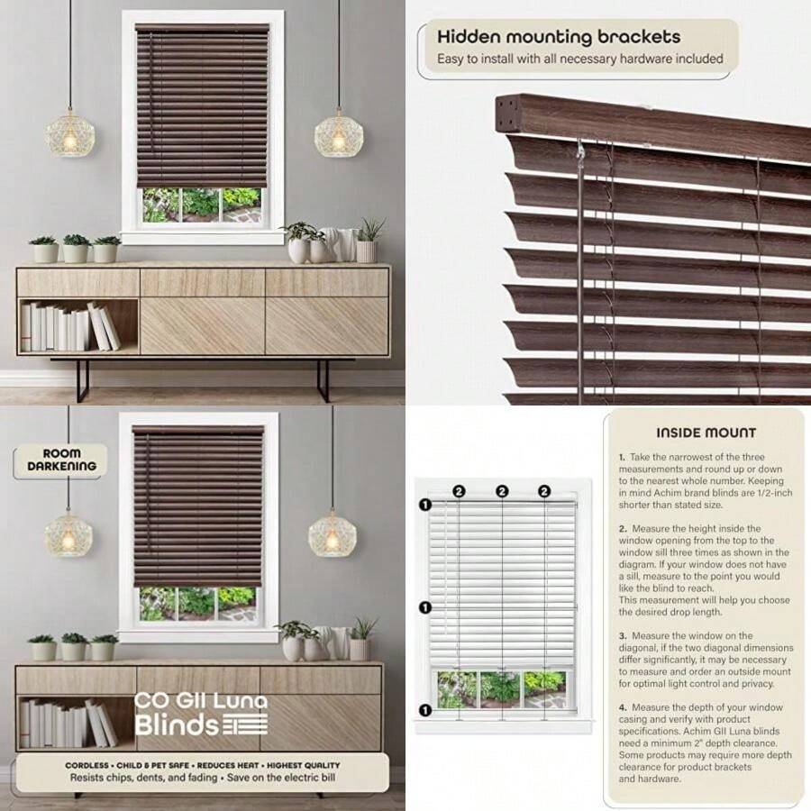 ACHIM Home Decor - Persiana Veneciana para oscurecer la habitación, 35 Pulgadas de Ancho, 64 Pulgadas de Largo, tamaño de Listones de Vinilo de 2 Pulgadas, , GII Luna filtrando la luz, Mini(10An x 132Al cm Marrón) - Multicolor - Ver 1