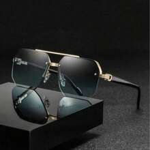 1 pieza Gafas de moda de metal con puente doble de estilo retro, versátiles para todas las estaciones - Multicolor - Ver 8